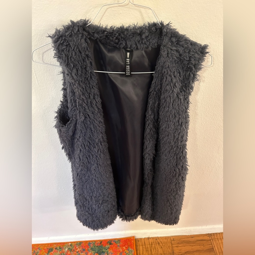 Design Lab Navy Faux Fur Vest